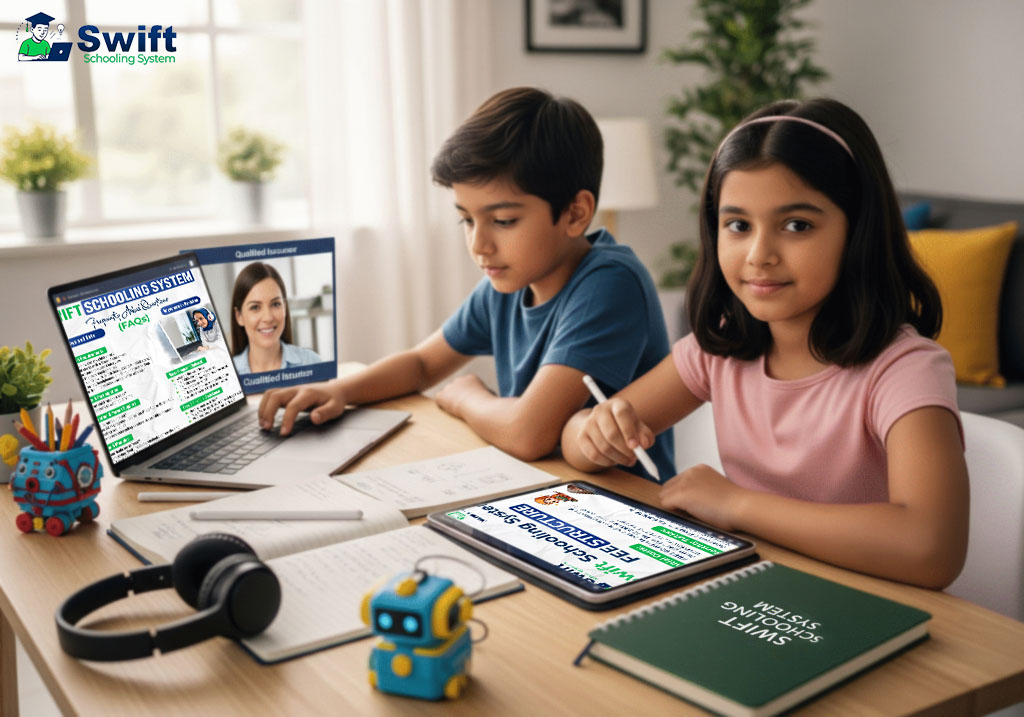 Student practicing AI, coding, and Canva design in an online class at Swift Schooling System, one of the best online schools in Pakistan